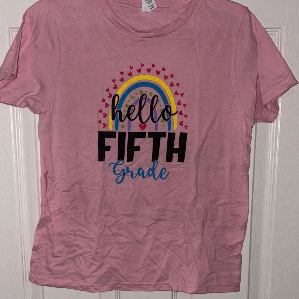 Next Level Apparel Pink 'Hello Fifth Grade' Kids Tee size 10/12